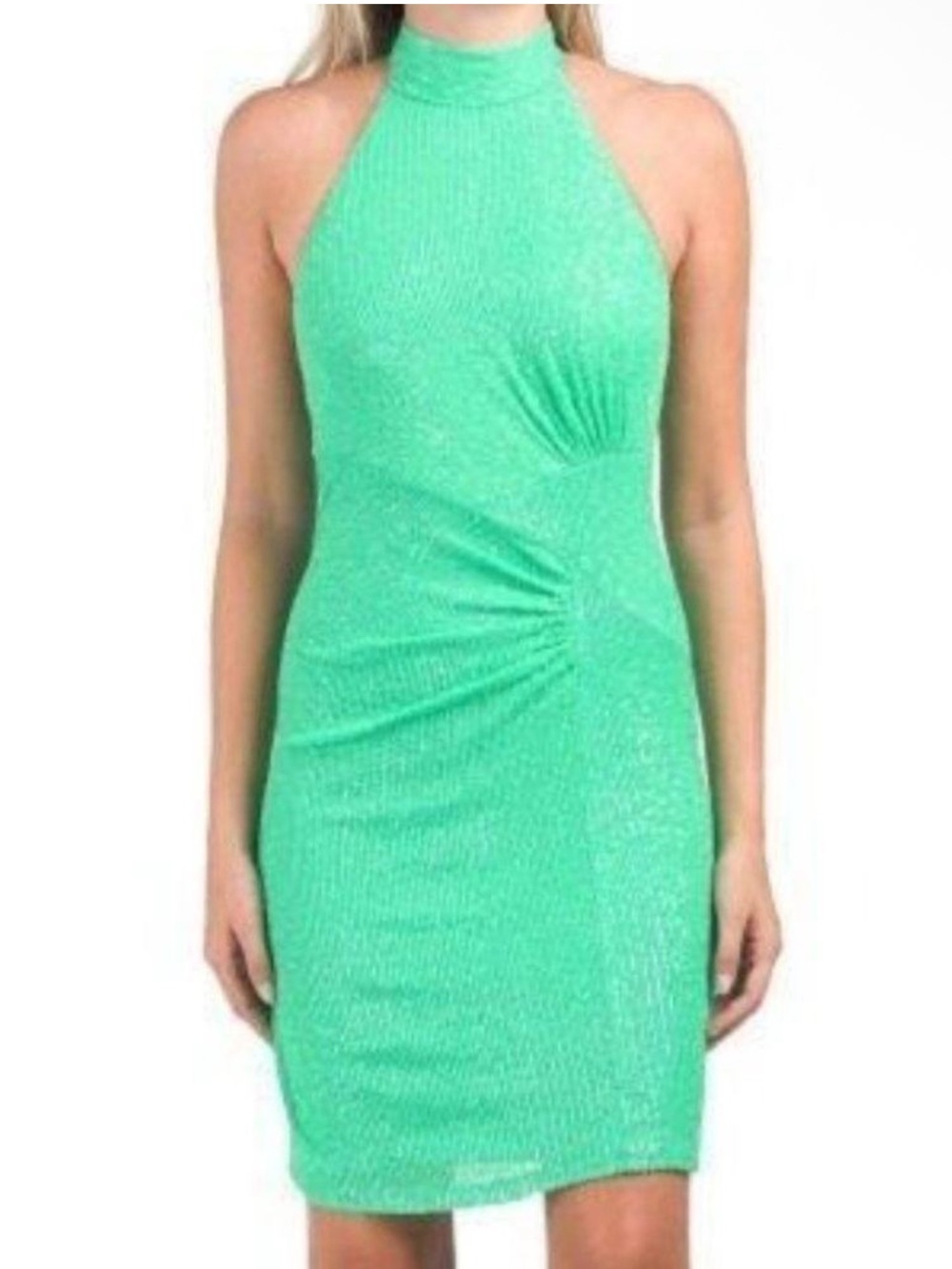SHO by Tadashi Shoji Lime Green Sequin Side Slit Halter Mini Dress